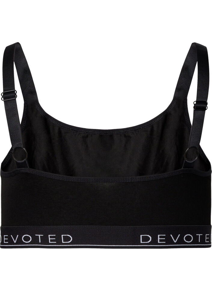 Cotton bra top with adjustable straps, Black, Packshot image number 1