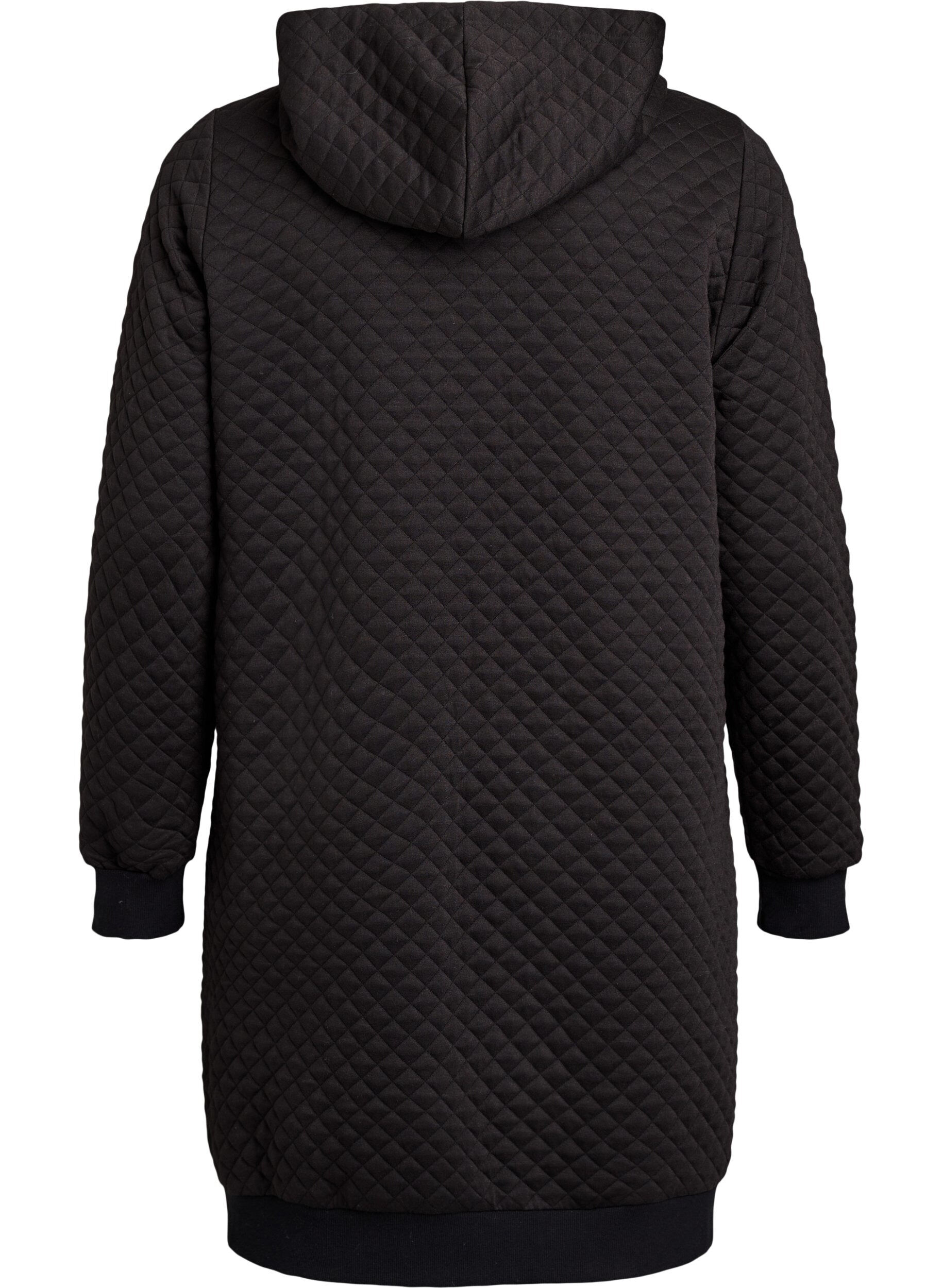 Zizzifashion Long quilted zip-up hoodie with pockets, Black, Packshot image number 1