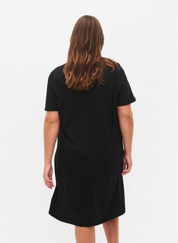 Short-sleeved nightgown in organic cotton, Black W. Life , Model image number 1