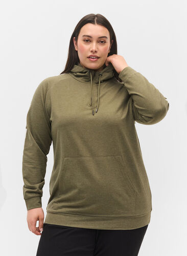  Sweatshirt with hood and zip, Ivy Green Melange, Model image number 0