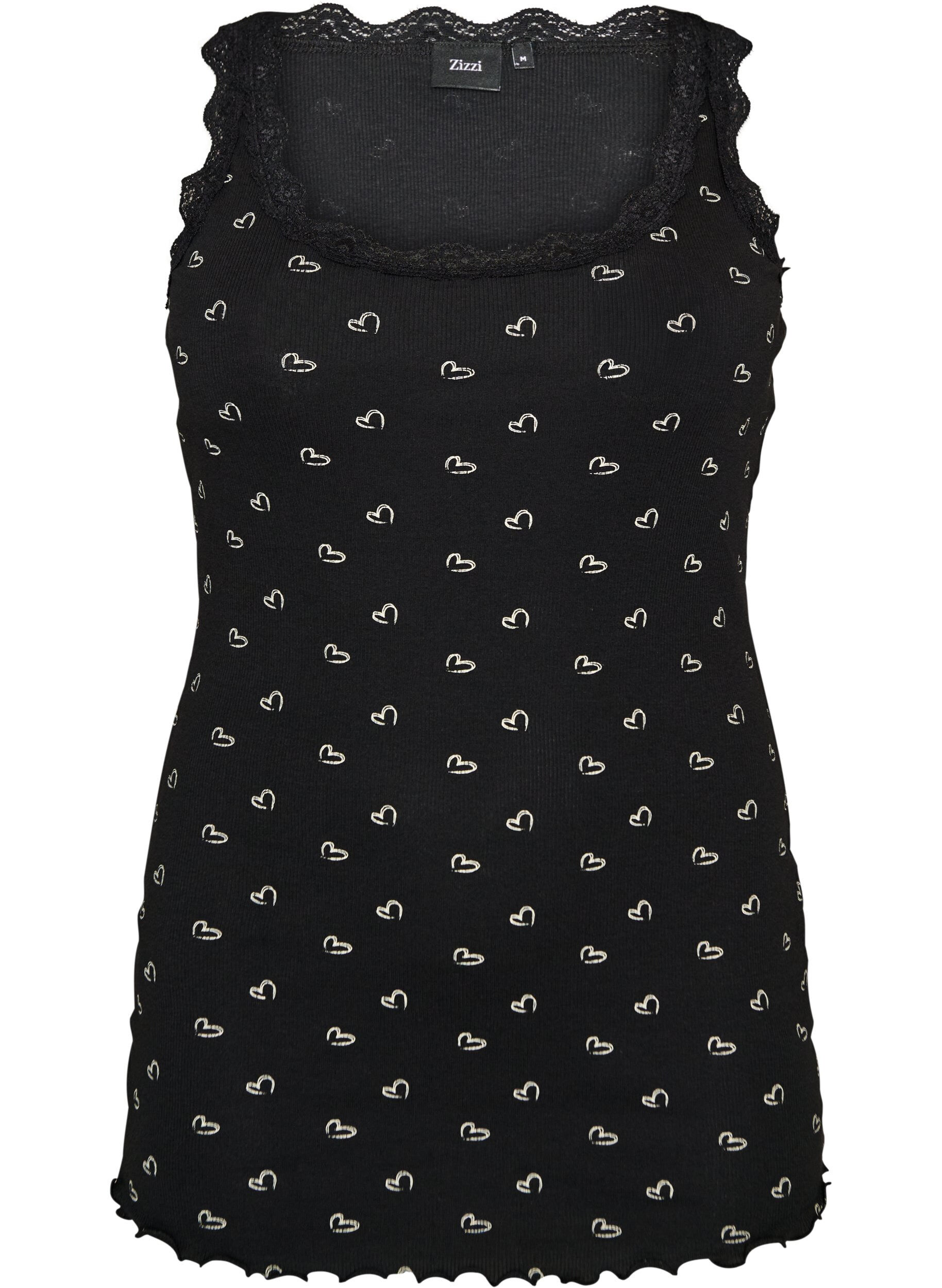 ZizzifashionTop with print and lace edge, Black, Packshot image number 0