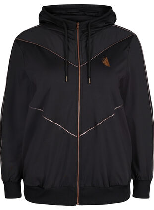 Sports cardigan with hood and zip, Black/Copper Lines, Packshot image number 0