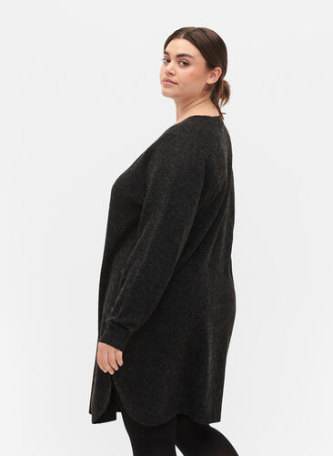 Melange knit dress with buttons, Dark Grey Melange, Model image number 1