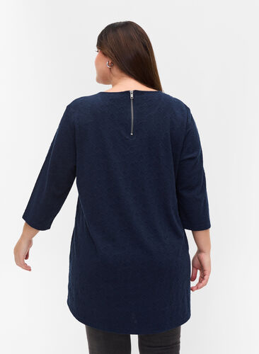 Long blouse with crew neck and 3/4 sleeves, Navy Blazer, Model image number 1