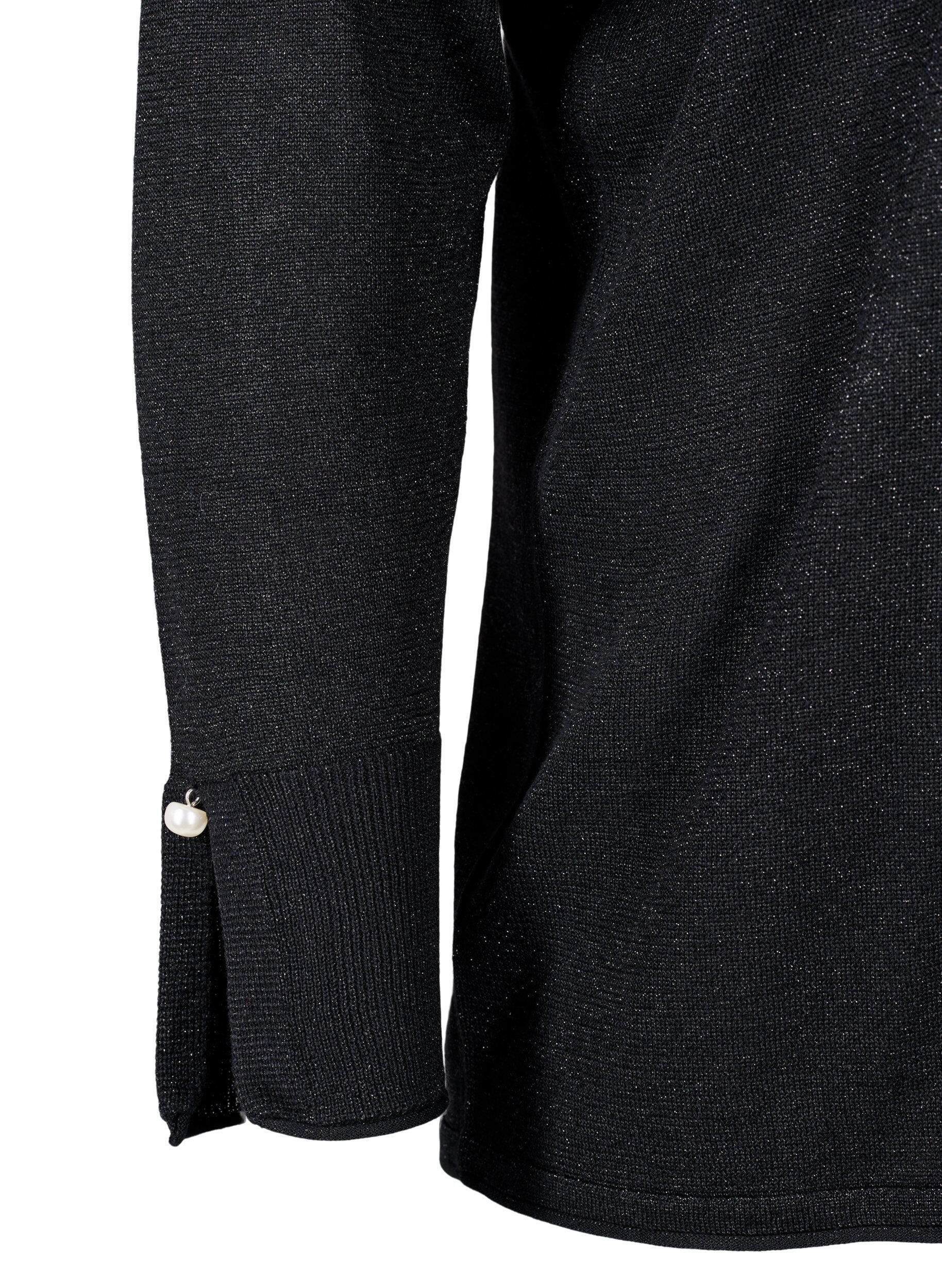 Zizzifashion Viscose knit blouse with glitter, Black w. DTM Lurex, Packshot image number 3