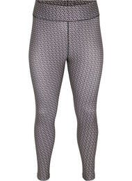 Printed sports tights with 7/8 length, Black w. Text Print, Packshot
