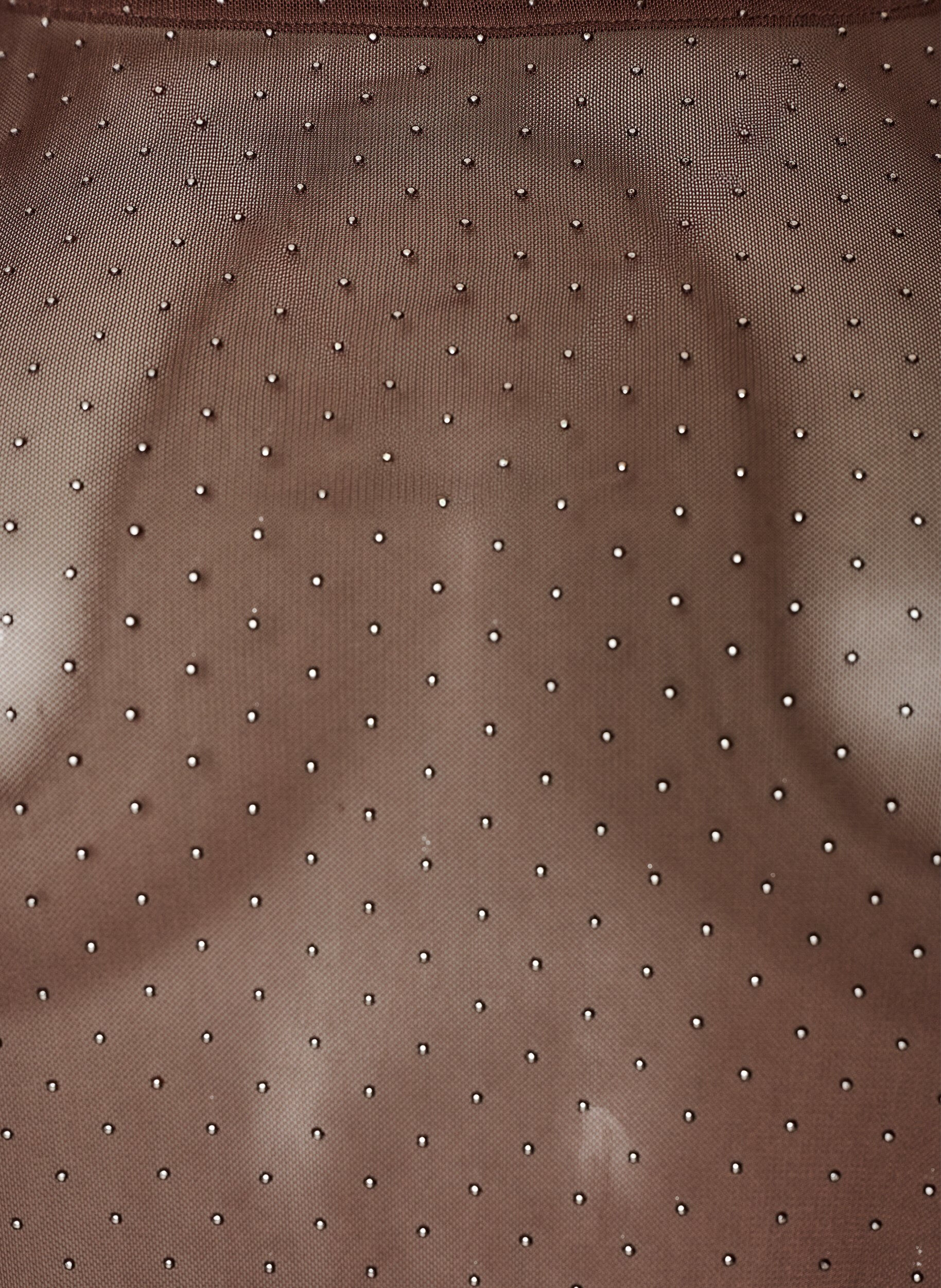 ZizzifashionSheer mesh blouse with rhinestones, Brown, Packshot image number 2