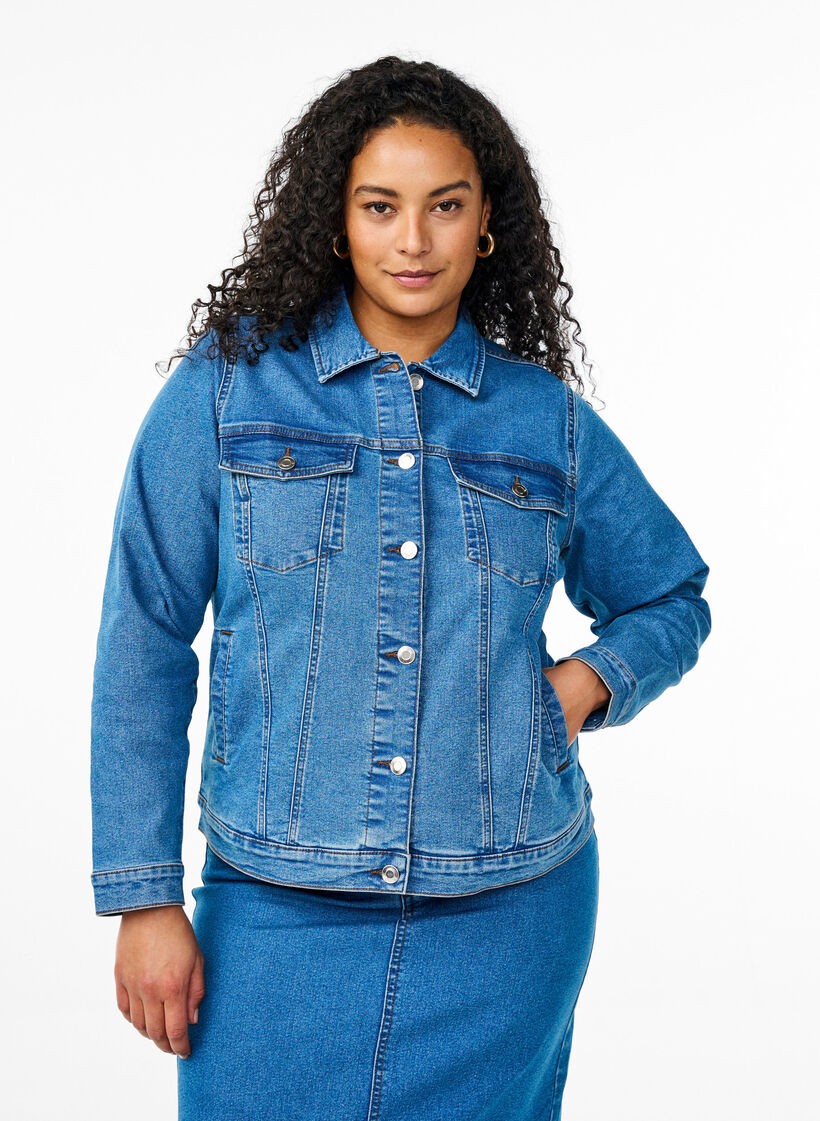 Denim jacket in a stretchy cotton blend, Blue, Model image number 0