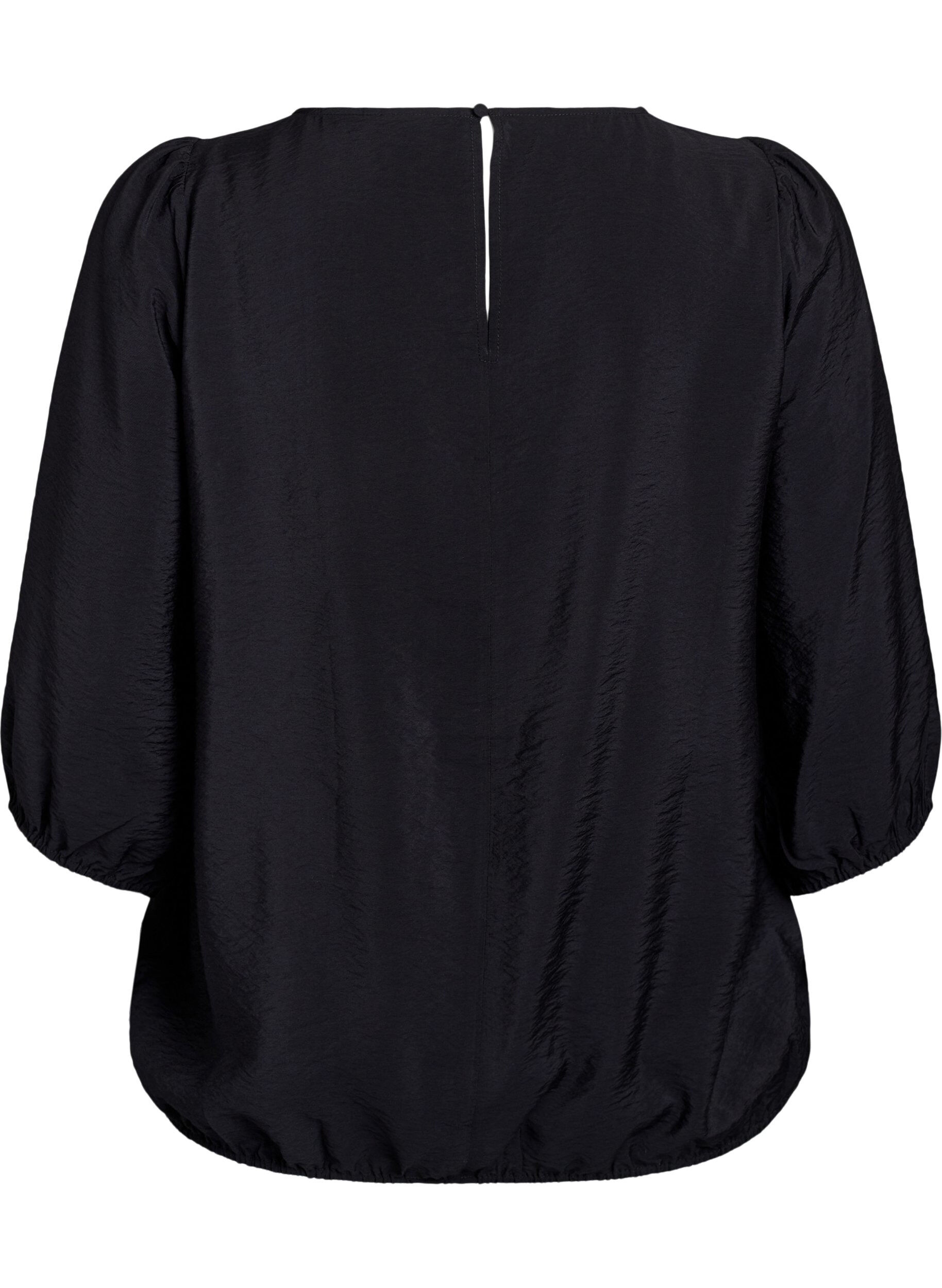 ZizzifashionBlouse with 3/4 sleeves and lace details, Black, Packshot image number 1