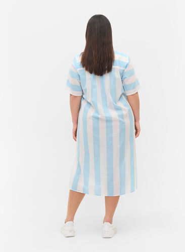 Short-sleeved cotton shirt dress with stripes, Blue Bell Stripe, Model image number 0