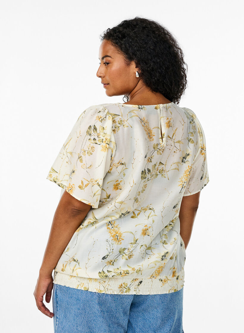 Floral print blouse with square neck, Yellow, Model image number 2