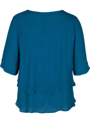 Viscose blouse with 2/4 sleeves and pleat, Moroccan Blue, Packshot image number 1