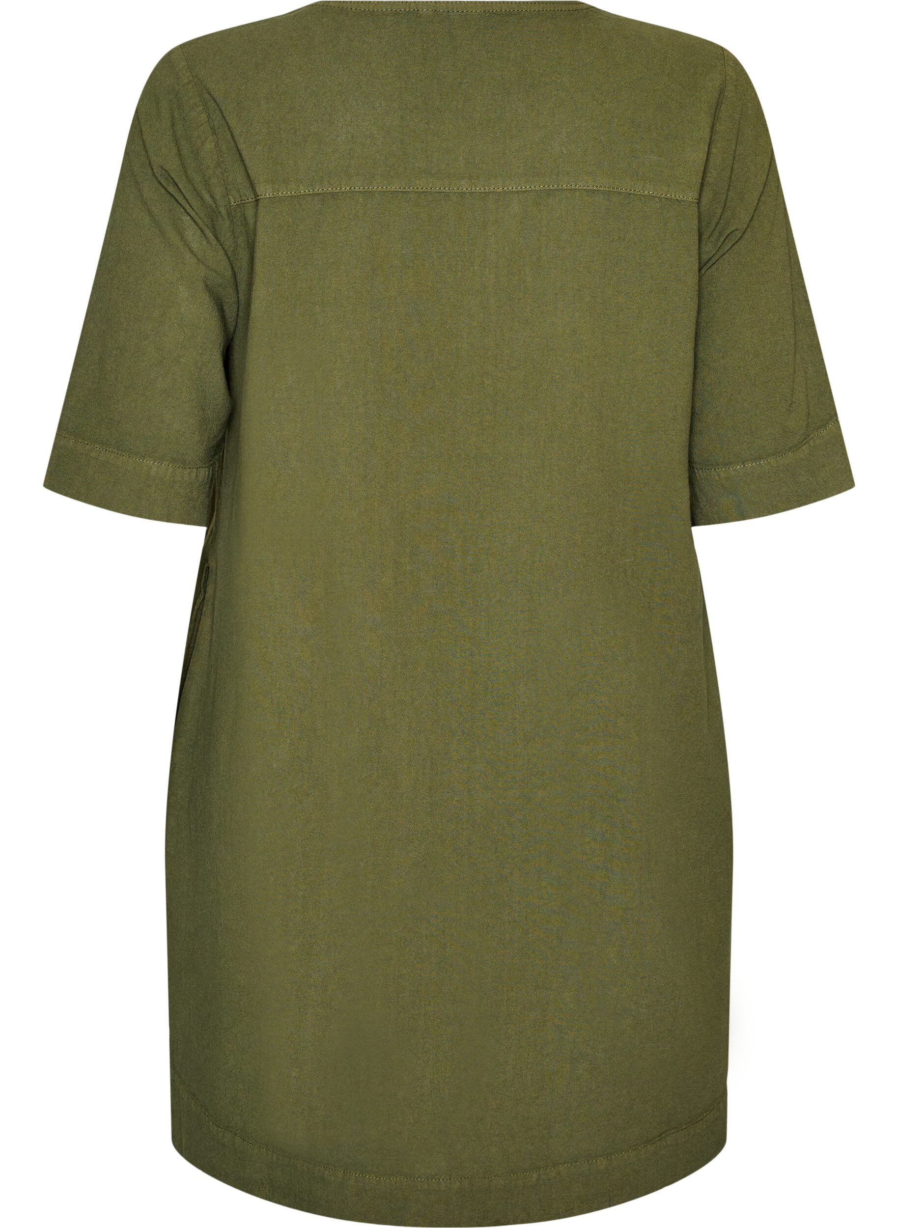 ZizzifashionCotton dress with short sleeves and pockets, Green, Packshot image number 1