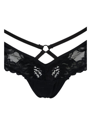 Lace thong with string and mesh, Black, Packshot image number 2