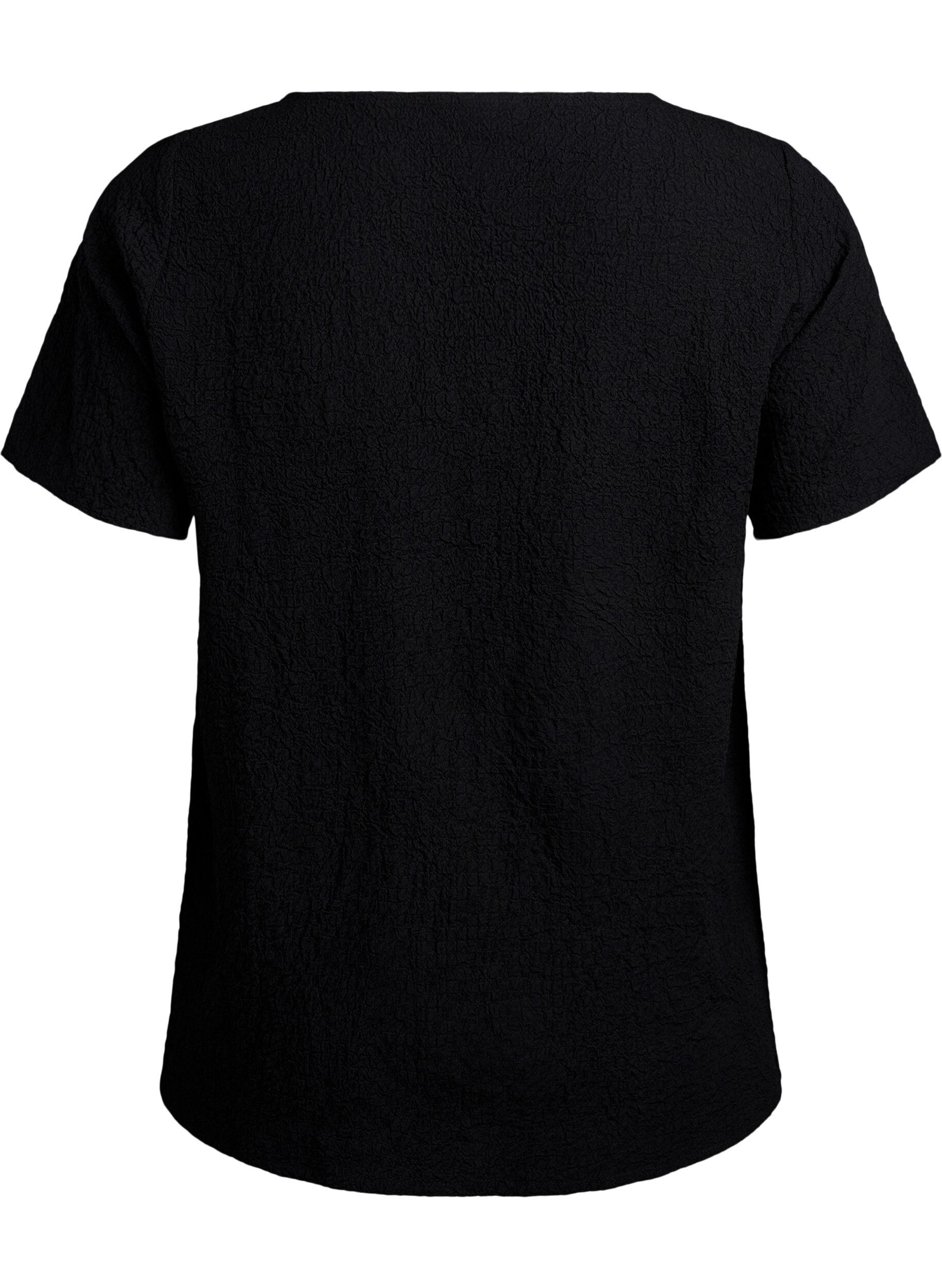 Zizzifashion FLASH - Short-sleeved blouse with texture, Black, Packshot image number 1