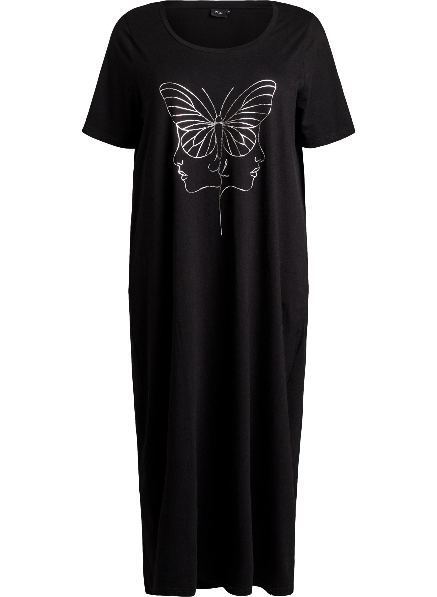 ZizzifashionMidi nightgown in organic cotton, Black, Packshot image number 0