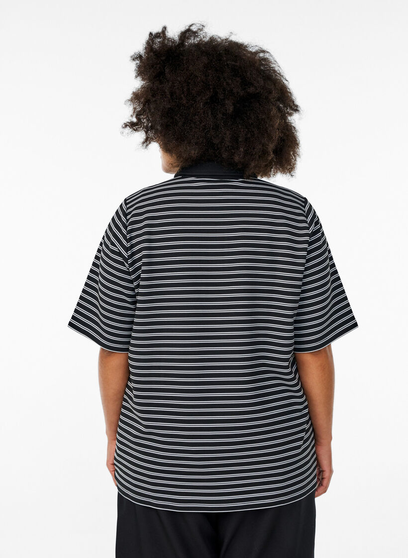 Striped polo shirt with short sleeves and buttons, Black, Model image number 2