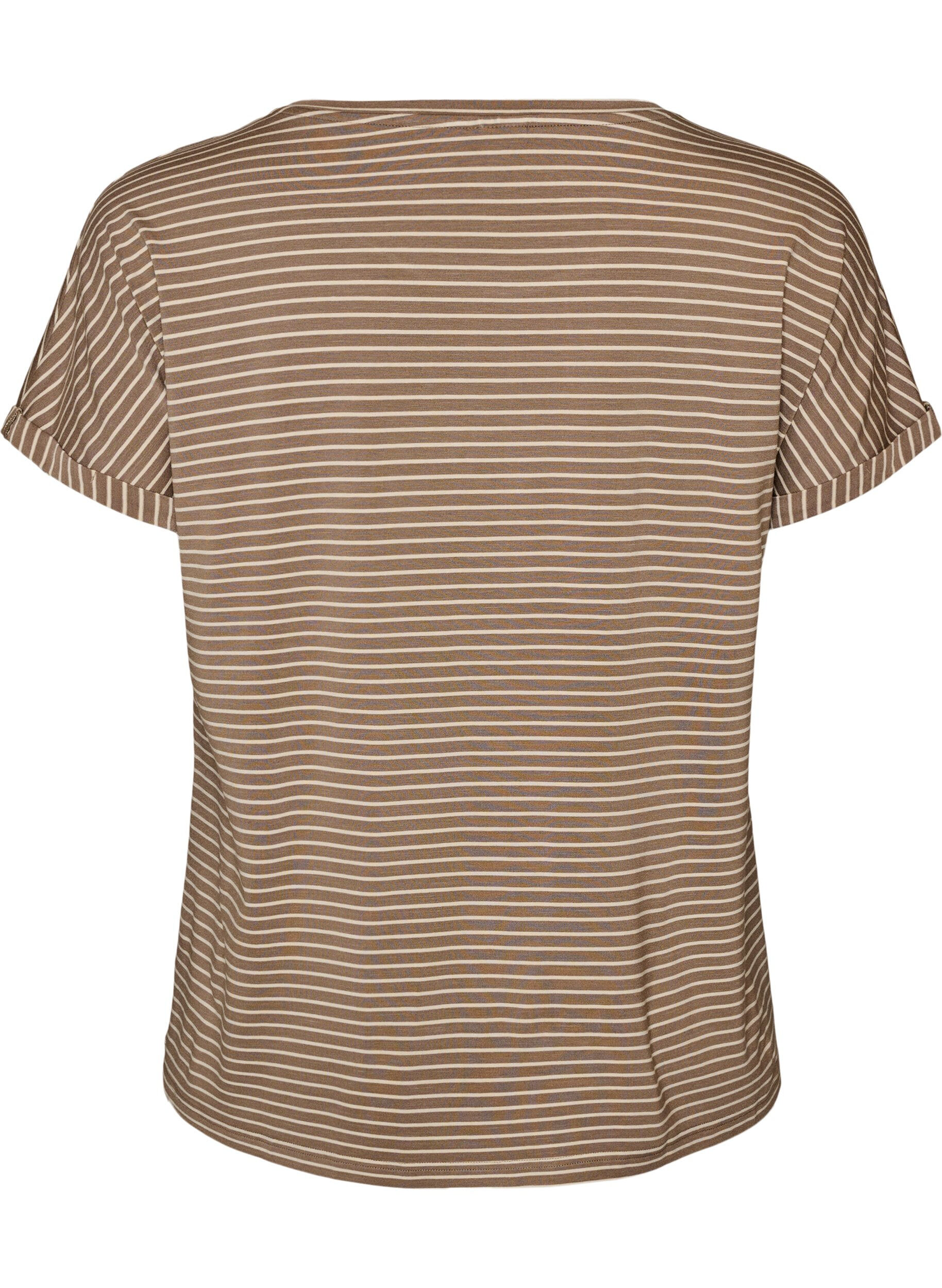 ZizzifashionStriped T-shirt in viscose with a round neck, Beige, Packshot image number 1
