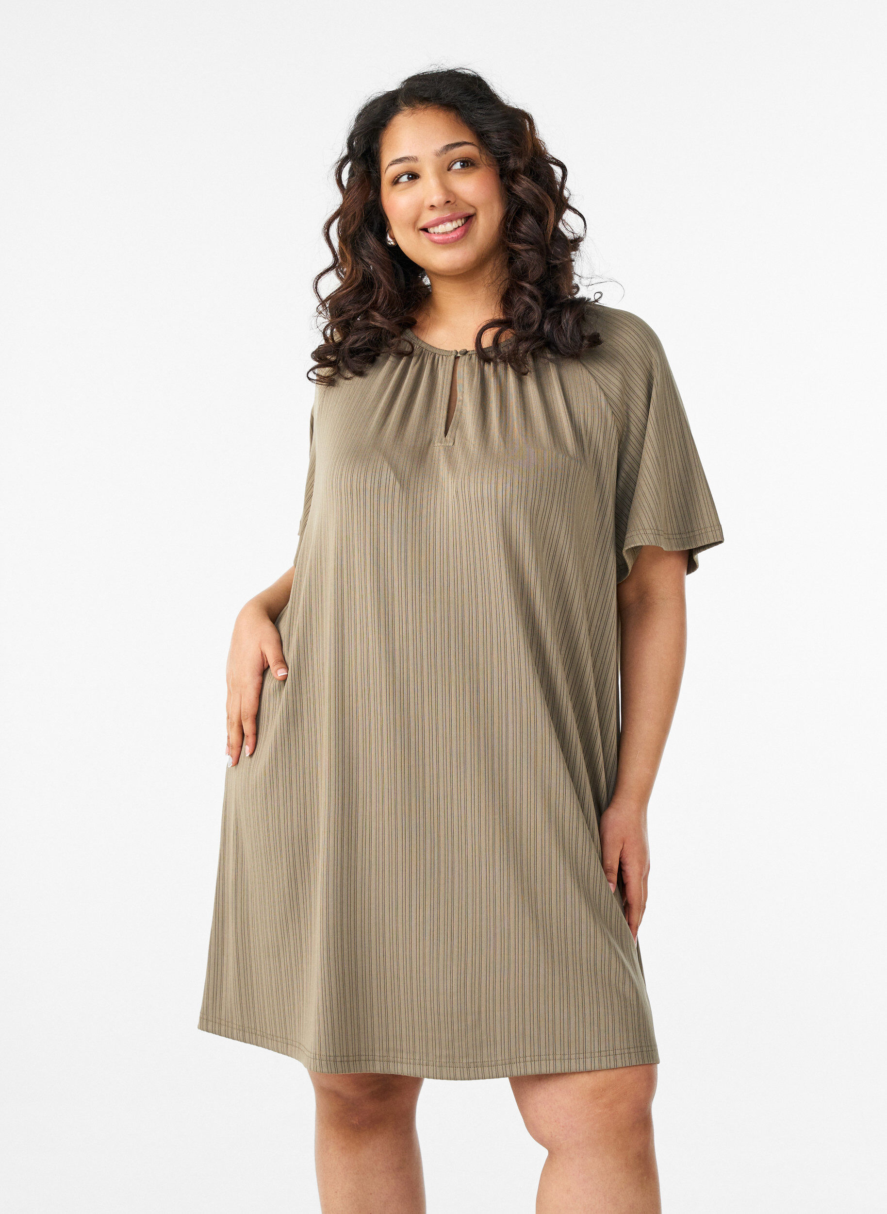 ZizzifashionJersey tunic with textured stripes, Brown, Model image number 0