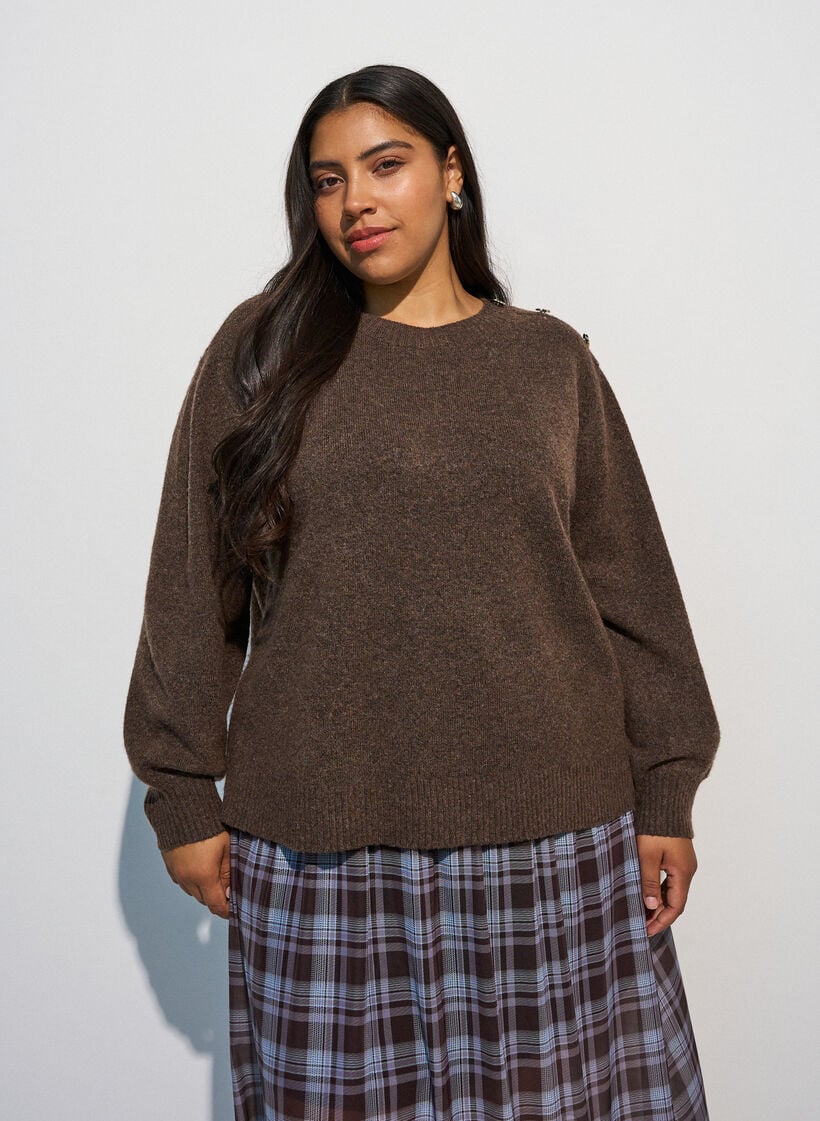 Knit blouse with button detail, 0890, Model image number 0