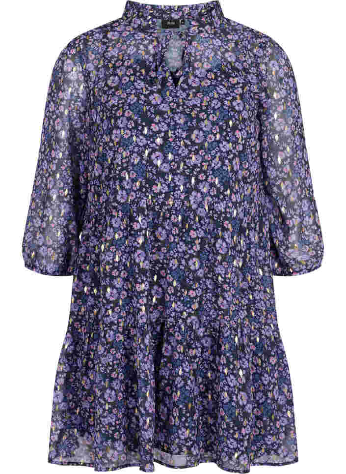 Tunic with floral print and lurex, Purple Ditzy Flower, Packshot image number 0