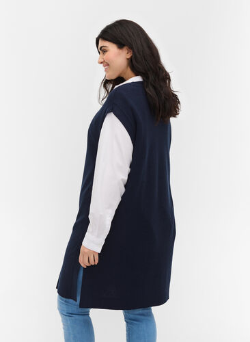 Long knitted vest with slits, Navy Blazer, Model image number 1