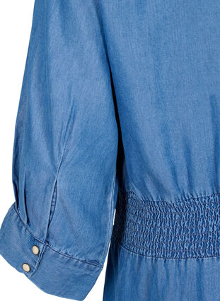 Soft denim dress with 3/4 sleeves and smock, Blue denim, Packshot image number 3