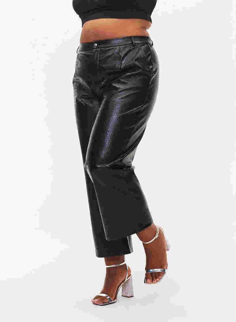 Imitation leather pants with width, Black, Model image number 2