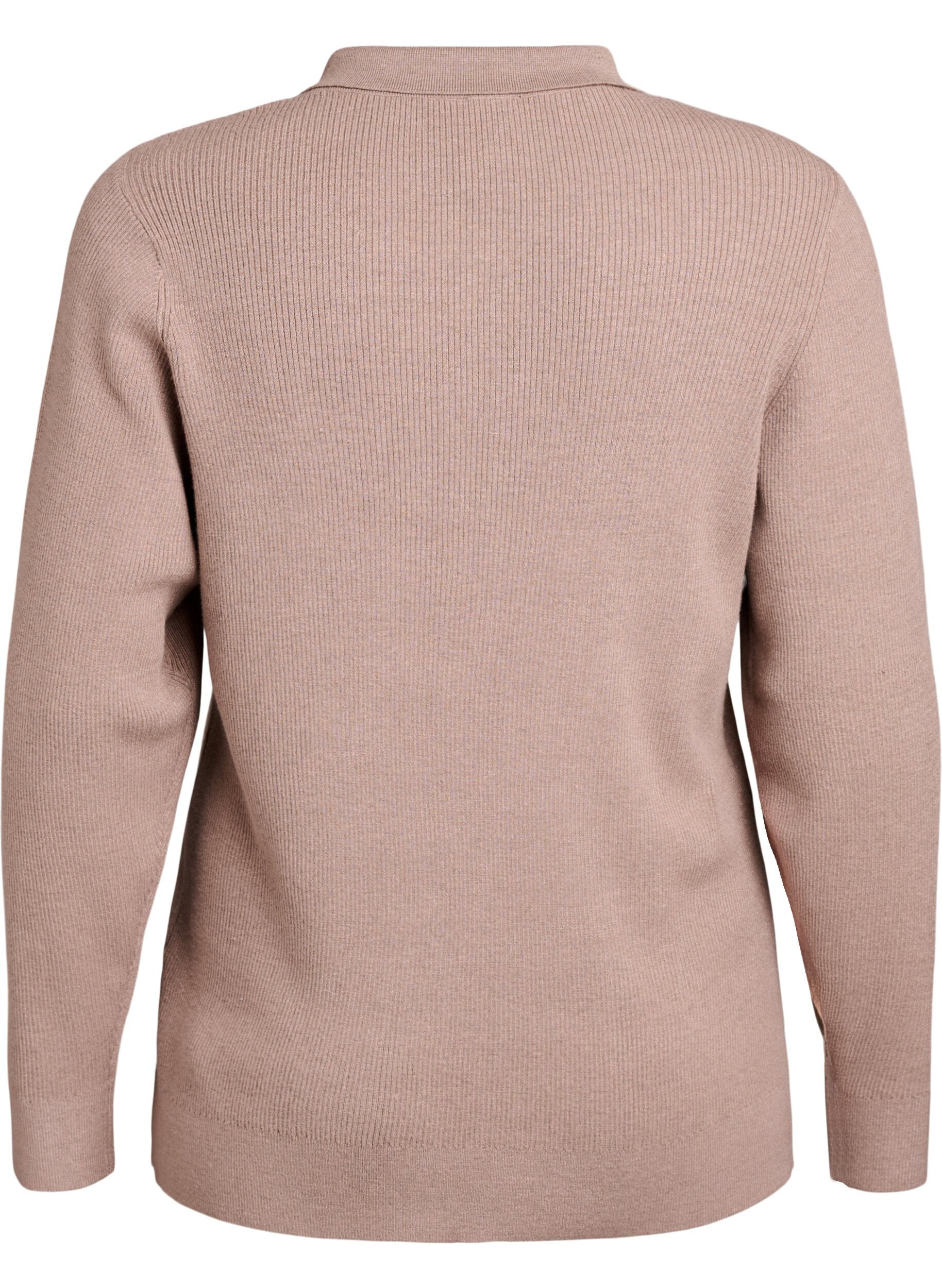 Zizzifashion Rib-knitted pullover with polo collar and zip, Beige, Packshot image number 1
