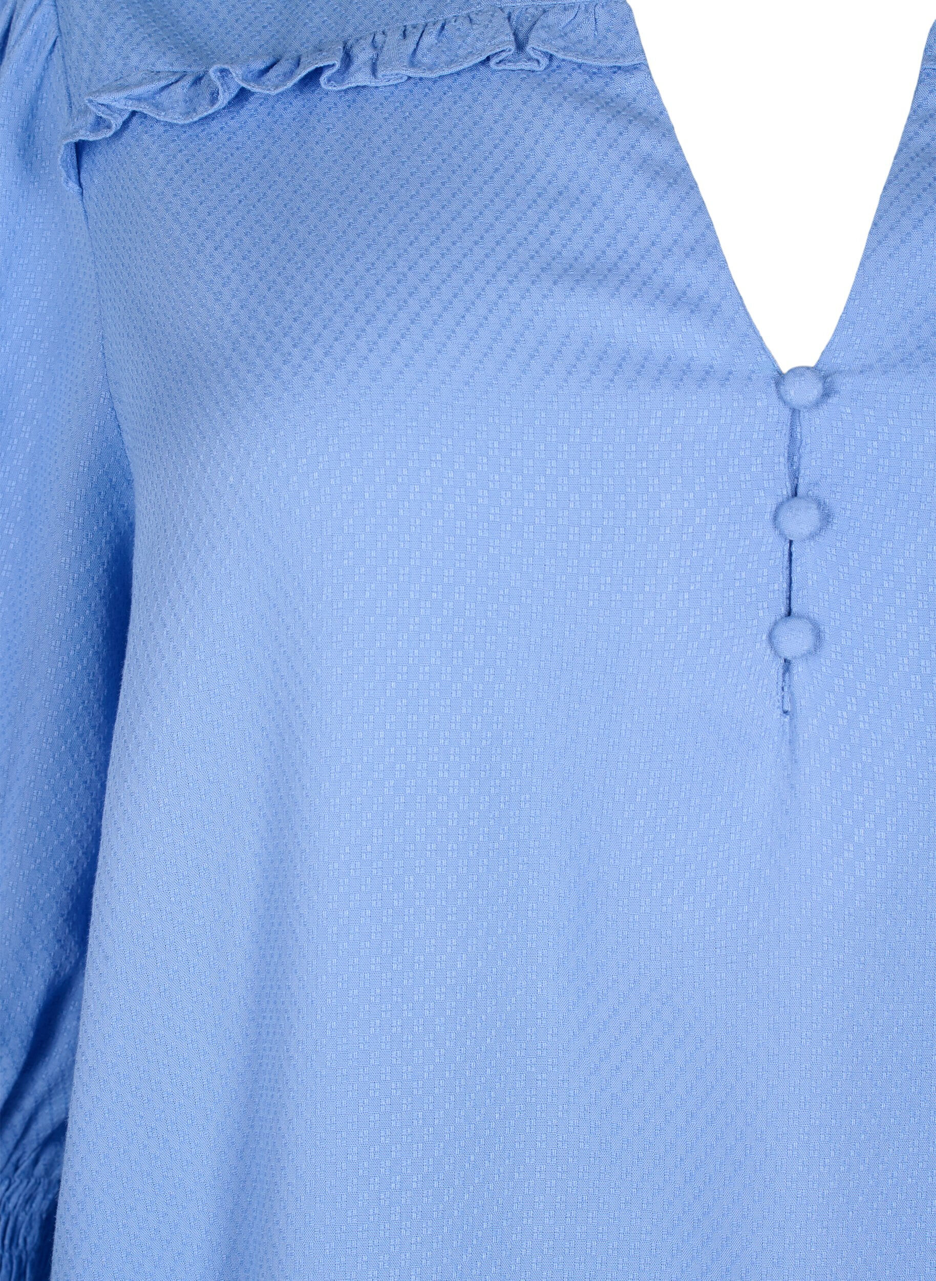 Zizzifashion Viscose blouse with smock and ruffle detail, Cornflower Blue, Packshot image number 2