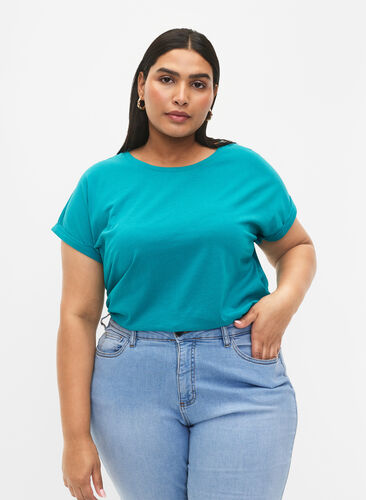 Short sleeve cotton blend T-shirt, Teal Blue, Model image number 0