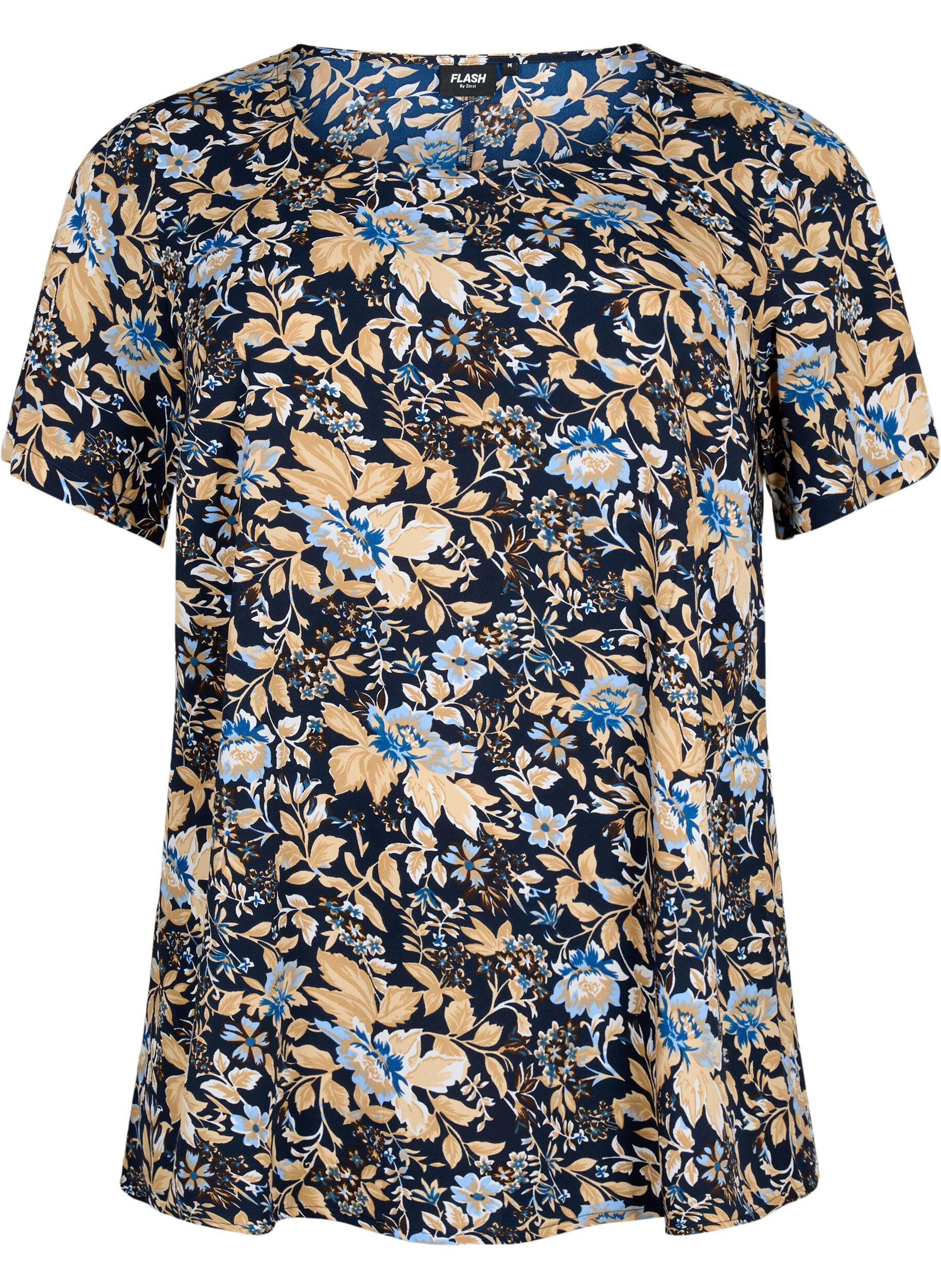 Zizzifashion FLASH - Blouse with short sleeves and print, Brown Blue Flower, Packshot image number 0