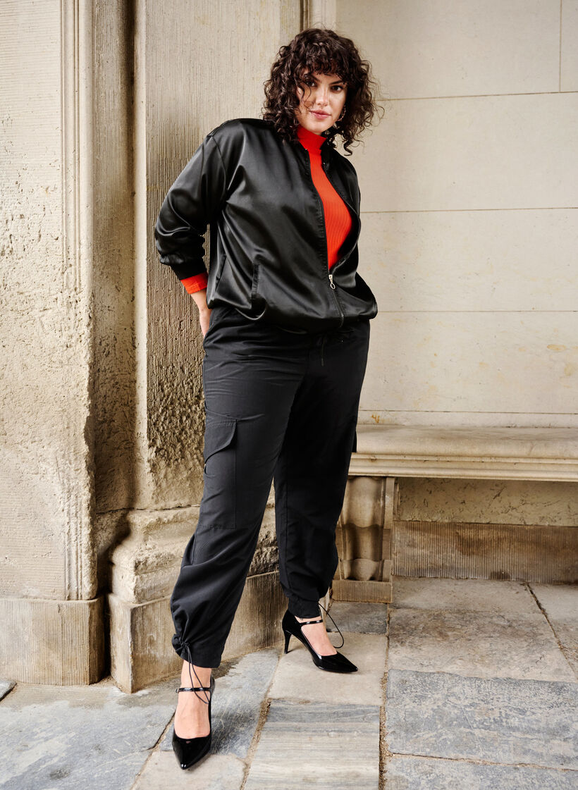 Fitted viscose blouse with high neck, Orange.com, Image image number 0