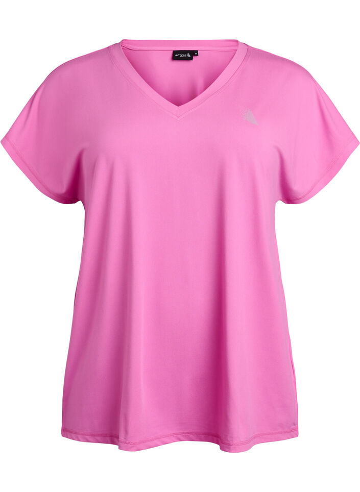 Loose training t-shirt with v-neck, Pink, Packshot image number 0