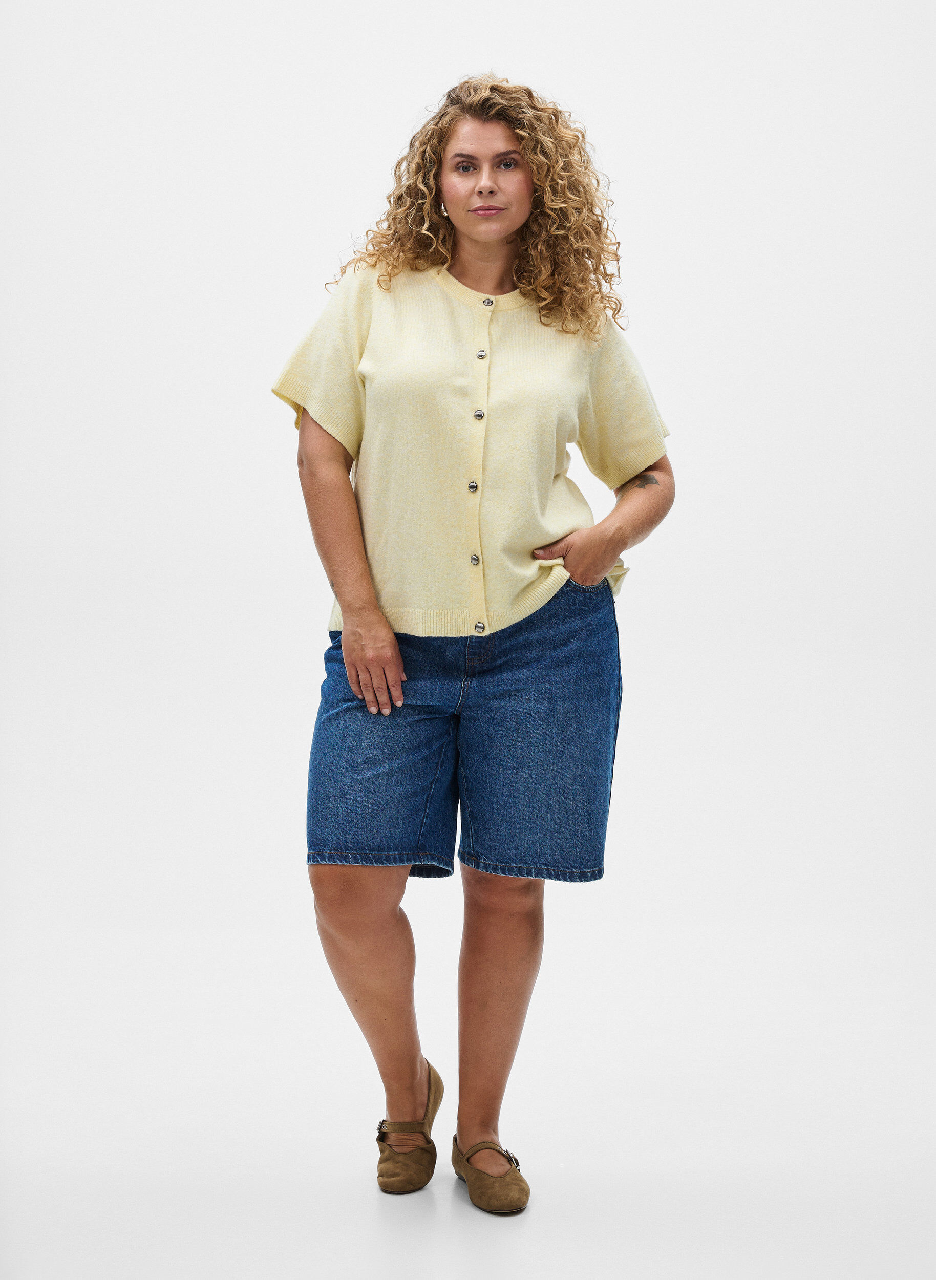 Zizzifashion Knitwear cardigan with short sleeves, Yellow, Model image number 1