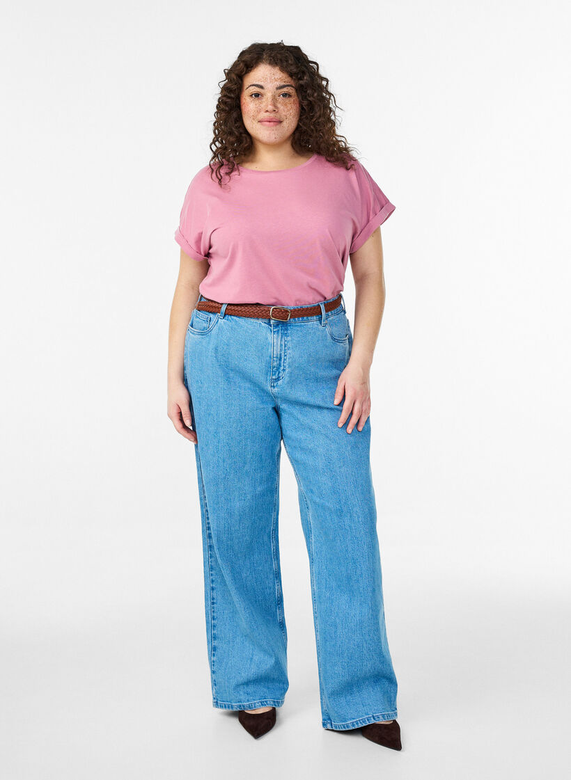 Short sleeved cotton blend t-shirt, Rose, Model image number 1