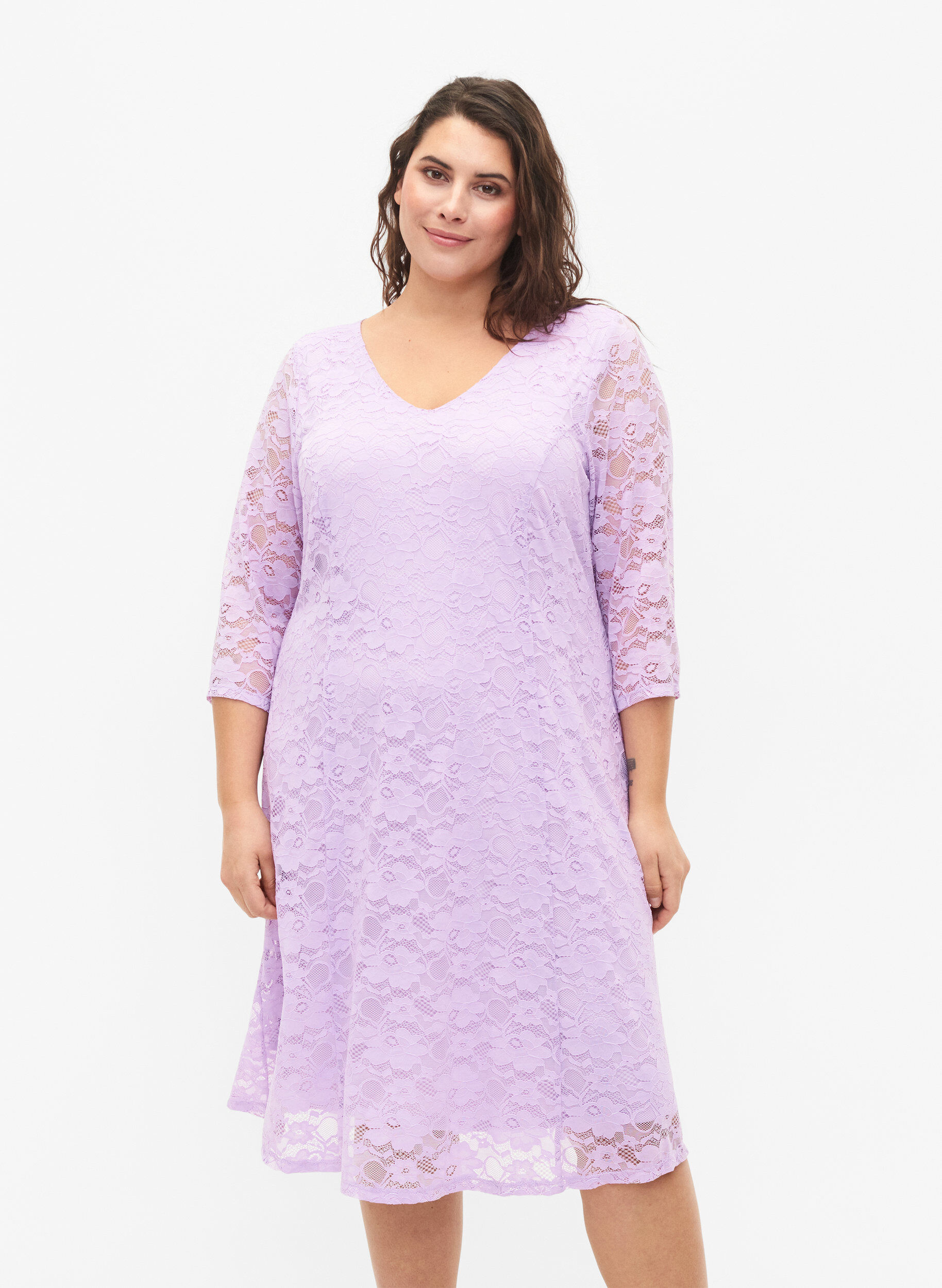 Zizzifashion Lace dress with 3/4 sleeves, Lavendula, Model image number 0