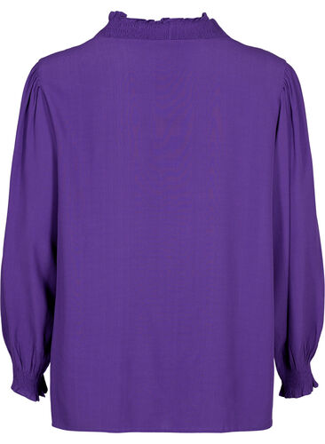 Long-sleeved shirt blouse in viscose, Heliotrope, Packshot image number 1