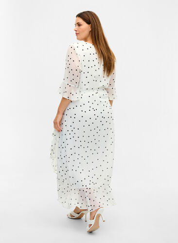 Dotted midi dress with wrap effect, Bright White w. Dots, Model image number 0