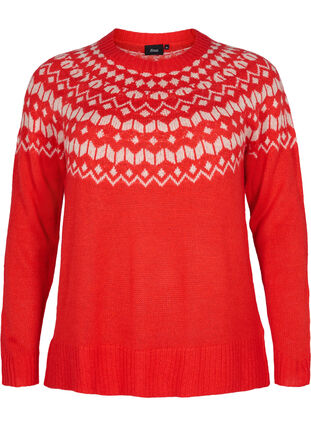 Knitted jumper with jacquard pattern, Fiery Red Comb, Packshot image number 0