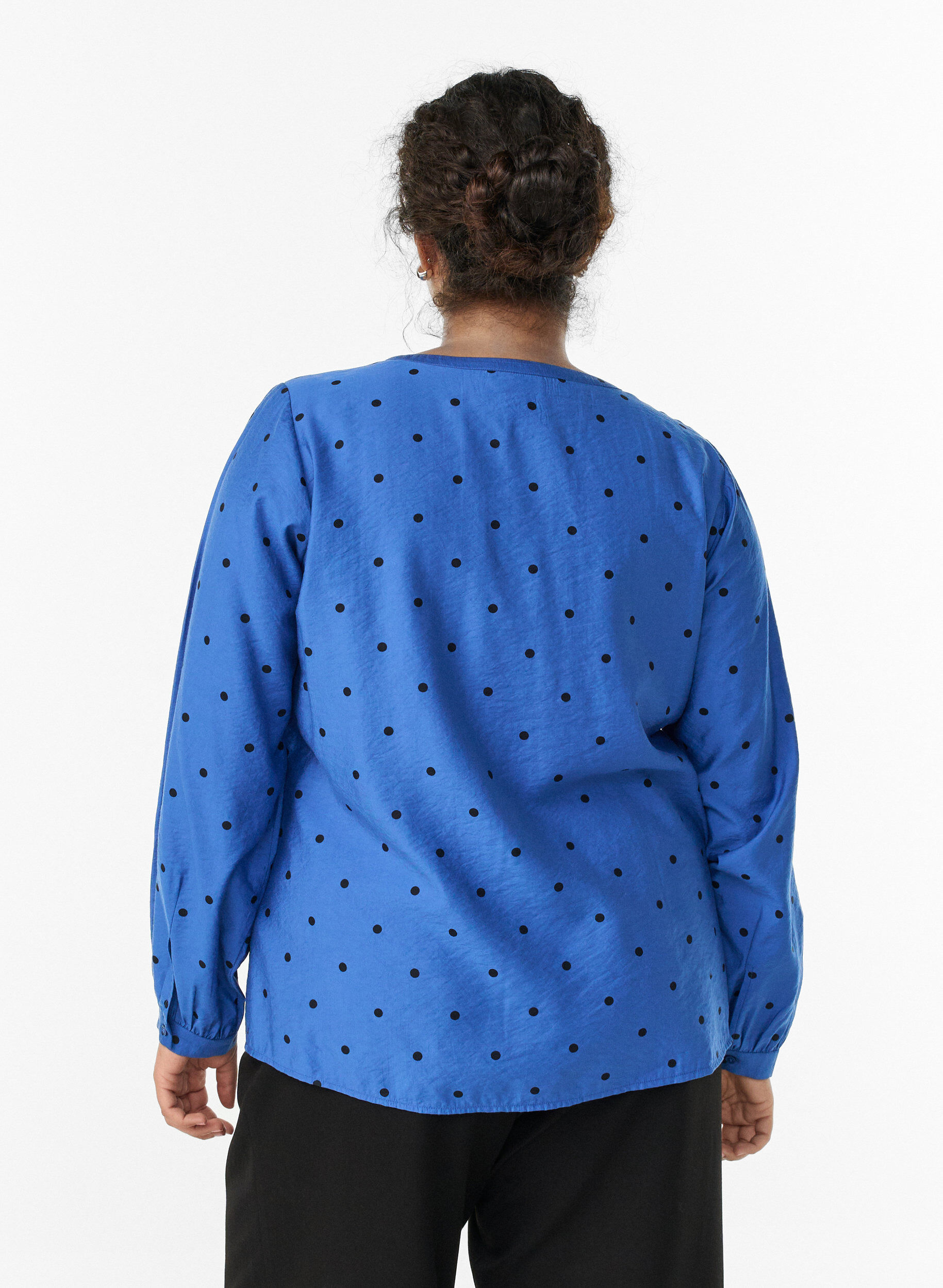 Zizzifashion Dotted blouse with long sleeves, Blue, Model image number 2