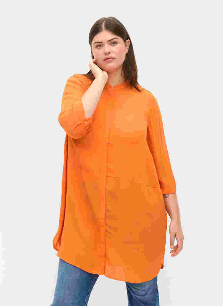 Long viscose shirt with 3/4 sleeves, Orange Peel, Model