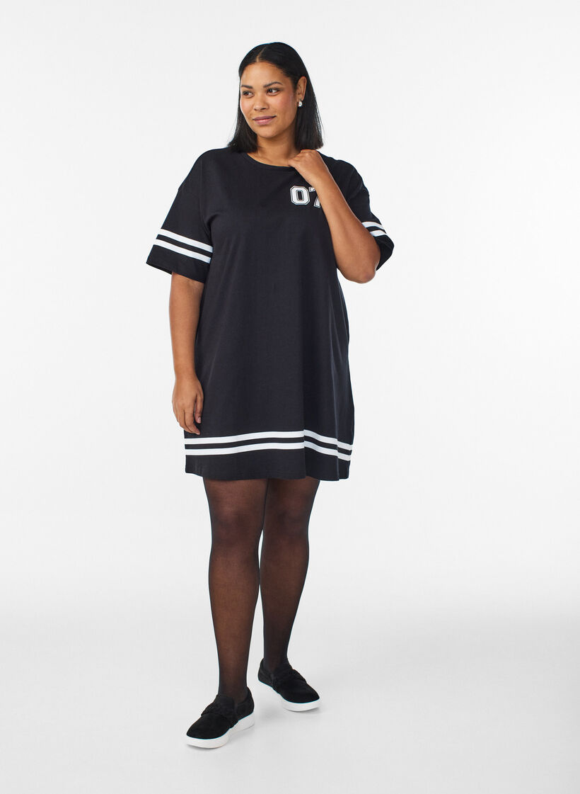 Short T-shirt dress with sporty details, Black, Model image number 1
