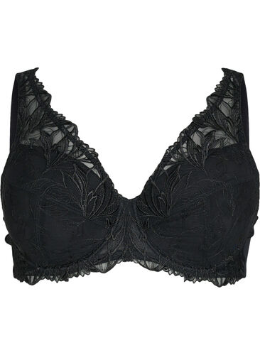 Padded lace bra with underwire, Black, Packshot image number 0