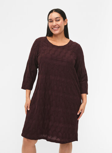 FLASH - Dress with texture and 3/4 sleeves, Fudge, Model image number 0