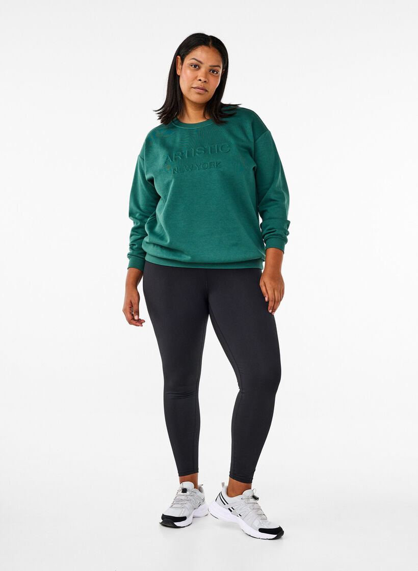 Sweatshirt with terry text, Green, Model image number 1