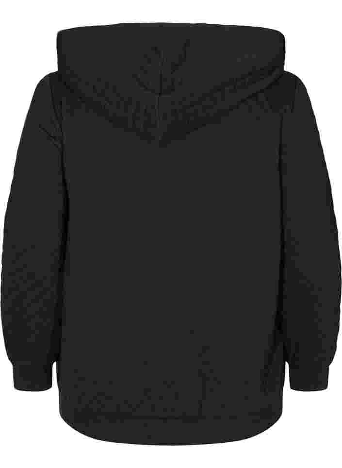 Zipped hoodie with quilted pattern, Black, Packshot image number 1