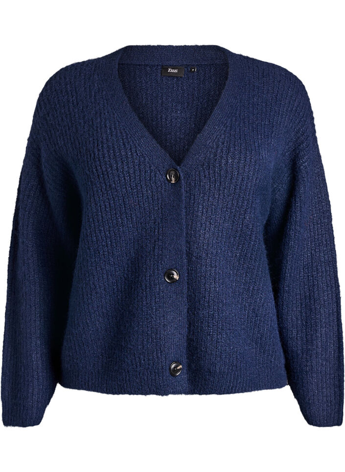 Knit cardigan with v-neck, Blue, Packshot image number 0