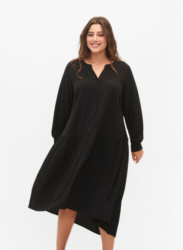 Midi dress with long sleeves, Black, Model image number 2