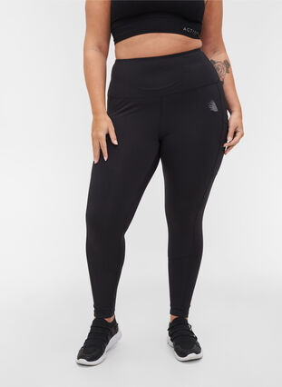 Cropped gym leggings with wide pocket, Black, Model image number 3